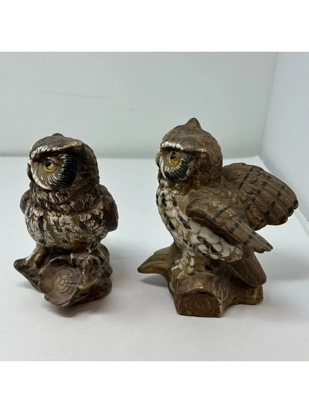 Homco Barn Owl Figurines Set 70s MCM Ceramic Brown Woodland Decor 1114 Vintage 2